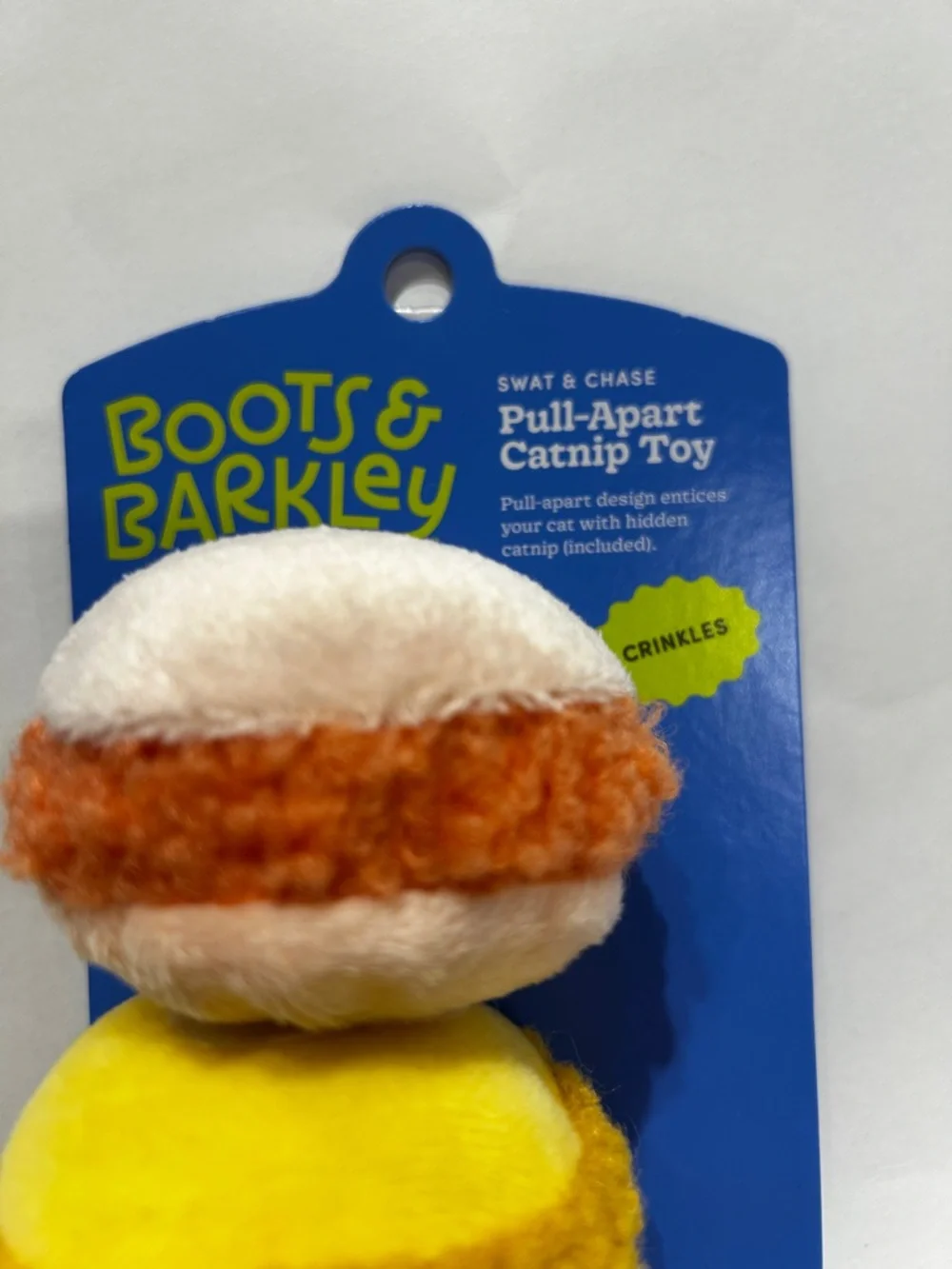 Boots & Barkley Yellow and Orange Pull-Apart Catnip Toy Plush colorful macarons